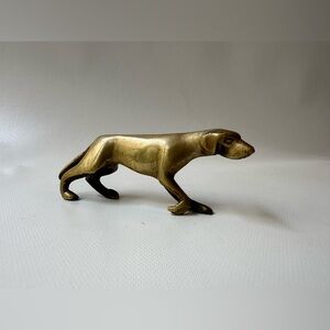 Small Solid Brass Figurine Hunting Dog Pointer 4” Long x 1.5” Tall